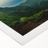 Rolled canvas depicting a serene valley landscape with vibrant greens and blues, showcasing natural beauty, ideal for home decor or art enthusiasts.