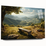 Acrylic glass wall art featuring a stunning valley landscape design, showcasing vibrant colors and intricate details, ideal for modern home decor enhancement.