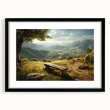 Framed black wall art featuring a serene valley landscape design with a mat, showcasing calming earth tones and elegant simplicity, perfect for home decor.