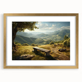 Gold-framed wall art featuring a serene landscape design with rolling valleys and soft hues, elegantly matted for a sophisticated look in home decor.