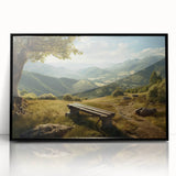 Framed wall art featuring a serene valley landscape design in black acrylic, showcasing vivid colors and intricate details, perfect for modern home decor.