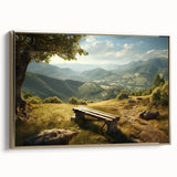 Framed canvas wall art showcasing a serene valley landscape design in soft gold tones, elegantly displayed from a side view, perfect for modern home decor.
