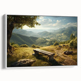 Framed canvas wall art of a serene valley landscape design, showcasing vibrant colors and intricate details, displayed against a white background for a modern aesthetic.