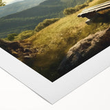 Vibrant rolled canvas showcasing an abstract landscape design in soft earth tones, ideal for modern decor; beautifully packaged in a protective cardboard tube.