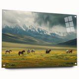 Acrylic glass wall art showcasing a vibrant valley landscape design, framed with elegant pins for a modern touch, set against a light backdrop for added contrast.