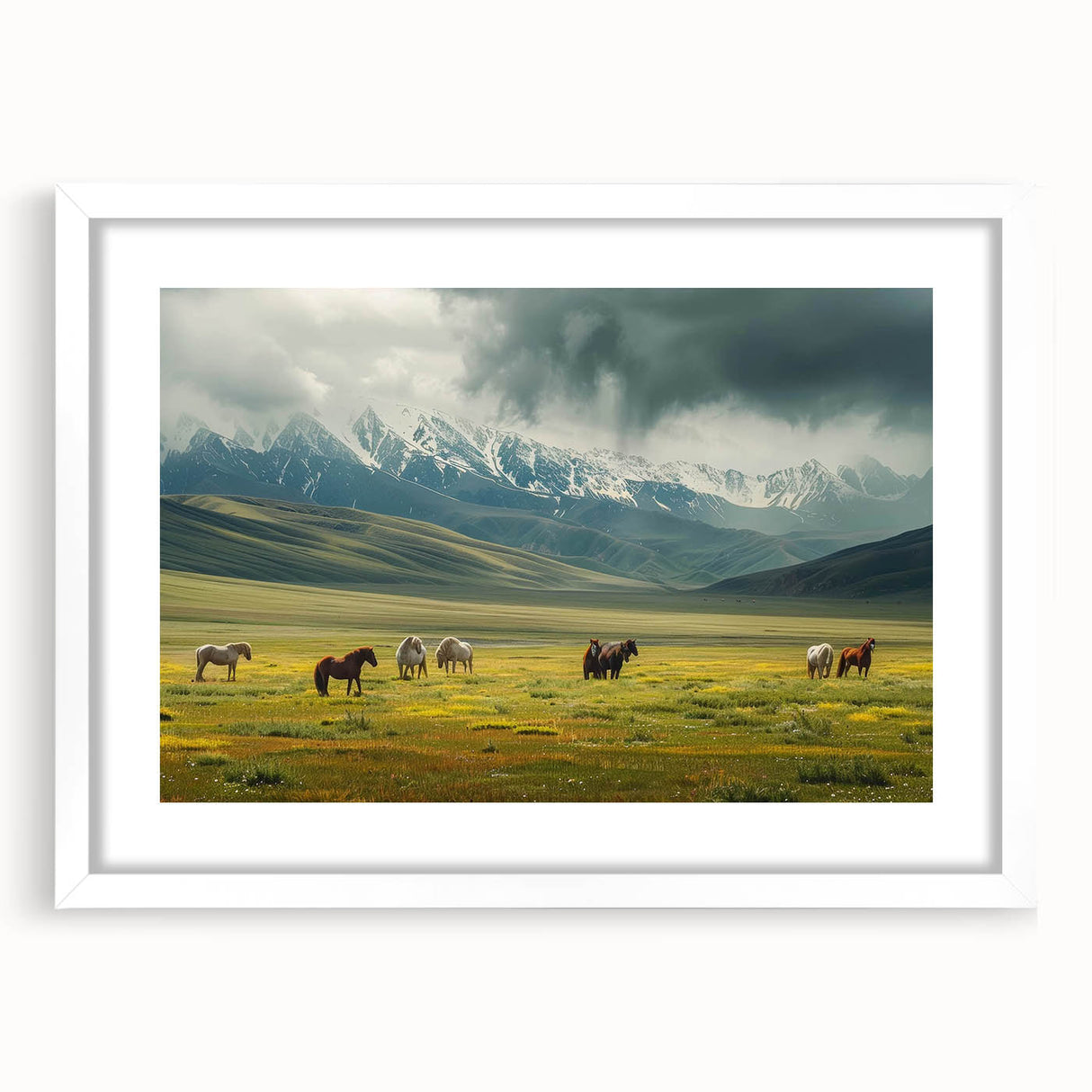Framed landscape wall art collection featuring a serene valley design with a white mat, perfect for enhancing modern home decor. Ideal for art enthusiasts.
