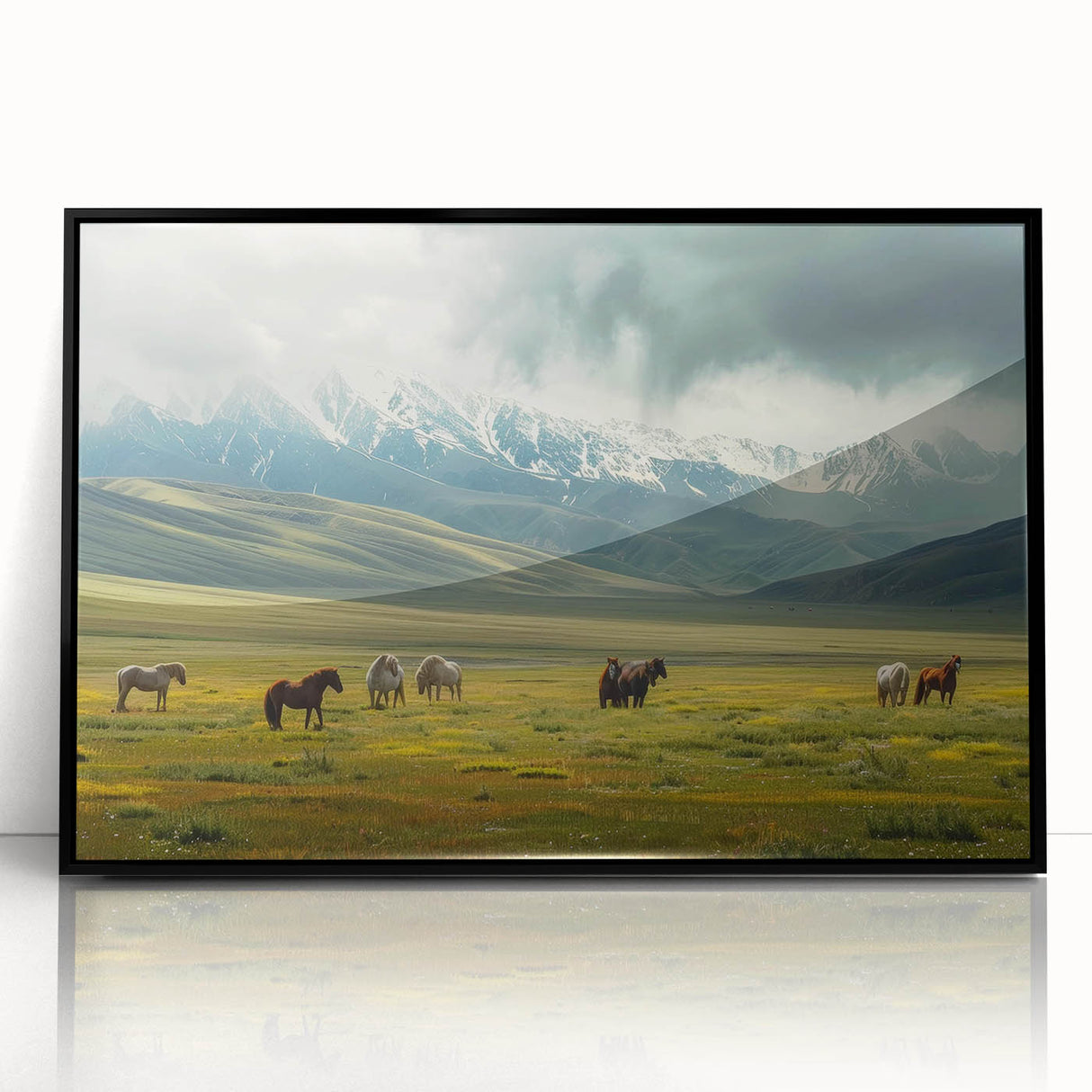 Framed acrylic wall art showcasing a serene valley landscape design with vibrant colors and detailed textures, perfect for home décor enhancement.
