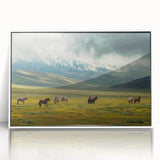 Framed acrylic wall art showcasing a serene valley landscape design, featuring lush green hills and a clear blue sky, perfect for modern home decor.