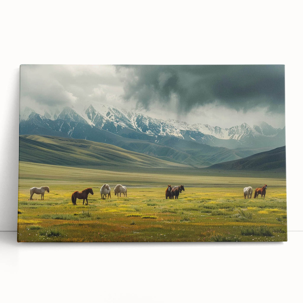 Stretched canvas wall art showcasing a serene valley landscape design, featuring vibrant colors and intricate details, perfect for home decor enhancement.