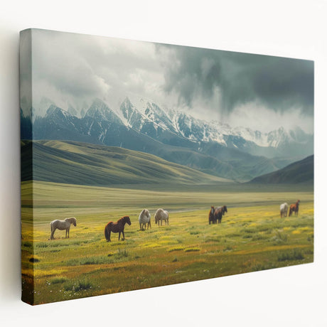 Stretched canvas wall art displaying a serene valley landscape design, featuring vibrant colors and intricate details, perfect for enhancing home decor.