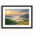 Framed black wall art featuring a serene valley landscape design with a mat, showcasing earthy tones and intricate details, ideal for modern home decor.