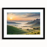 Framed black wall art featuring a serene valley landscape design with a mat, showcasing earthy tones and intricate details, ideal for modern home decor.
