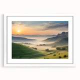 Framed landscape wall art collection showcasing a serene valley design with a white mat, perfect for home decor or office ambiance, enhancing aesthetic appeal.