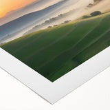 Rolled canvas wall art featuring a vibrant landscape design of a serene valley, showcasing lush greenery and dramatic mountains, ideal for home decor.