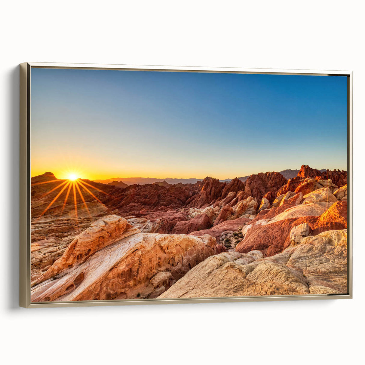 Framed canvas wall art showcasing a serene valley landscape design with rich gold accents, adding elegance to interior decor and enhancing visual appeal.