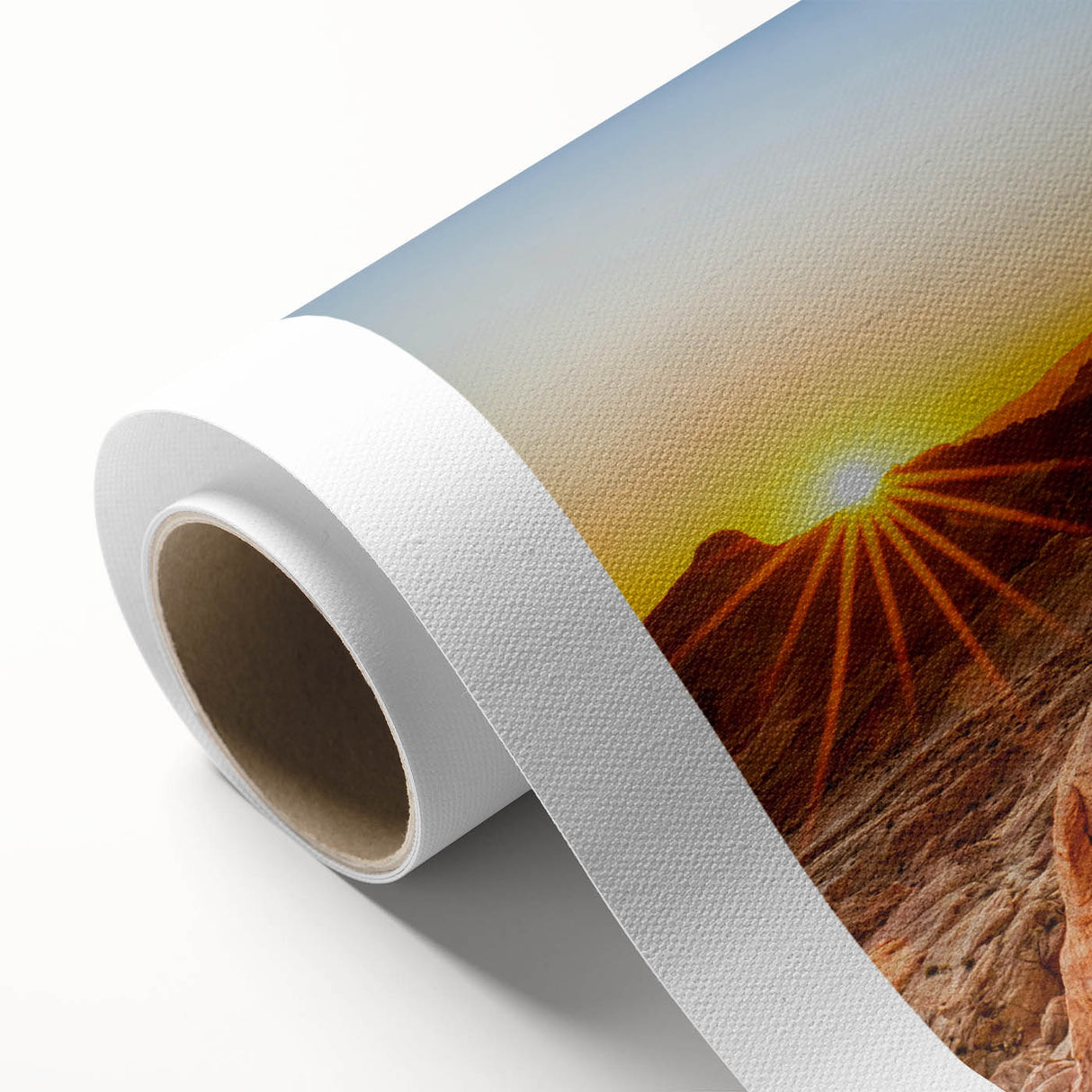 Vibrant rolled canvas showcasing a stunning valley landscape design, emphasizing rich colors and textures, perfect for enhancing home decor.