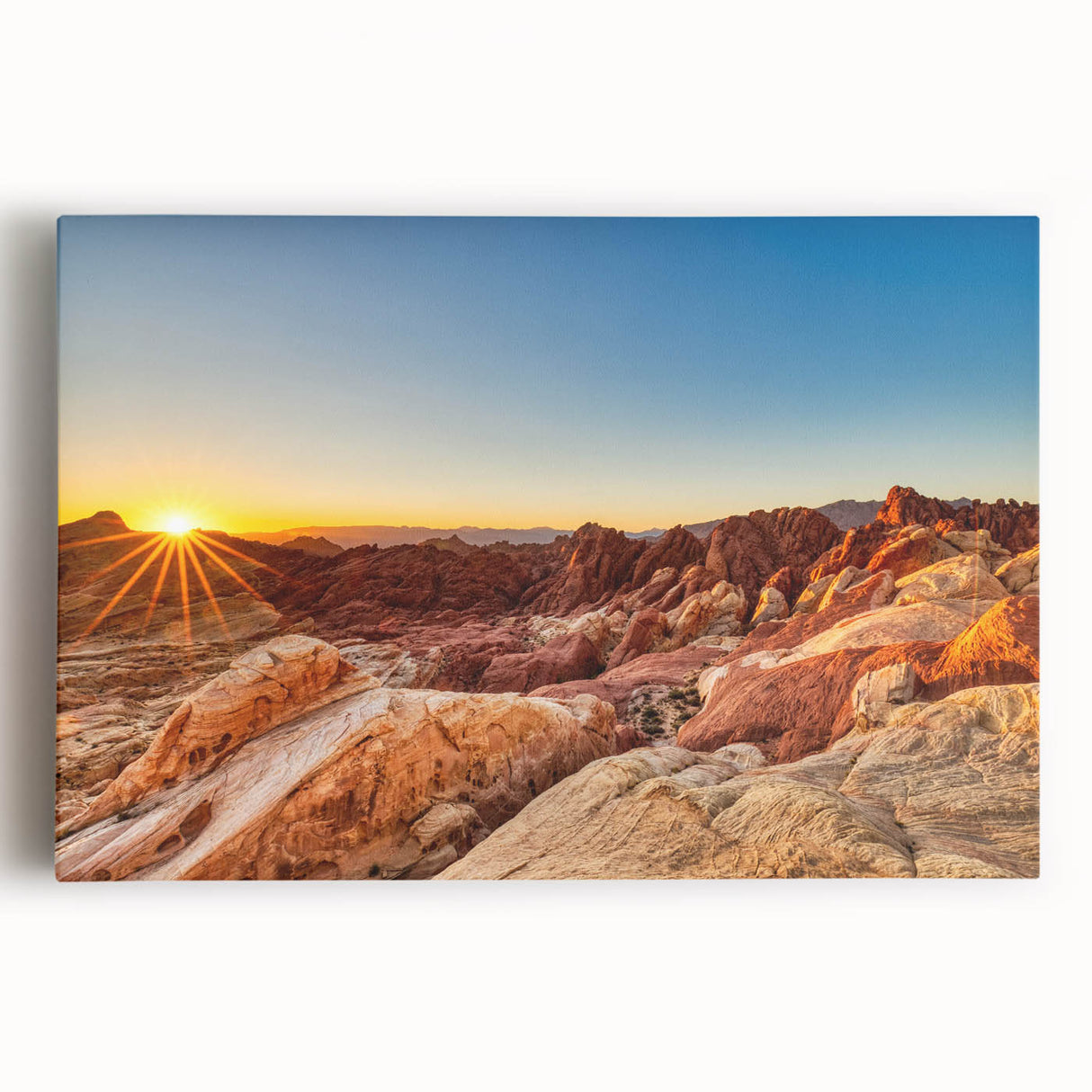 Stretched canvas wall art showcasing a serene valley landscape, featuring vibrant greens and blues, ideal for home decor. Perfect for nature lovers seeking tranquility.