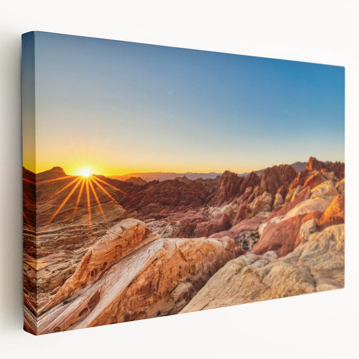 Stretched canvas wall art showcasing a serene valley landscape design in vibrant colors, enhancing any living space with its natural beauty and tranquility.