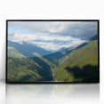 Framed acrylic wall art featuring a serene valley landscape design in vibrant colors, showcasing a black frame and adding a modern touch to home decor. Ideal for nature lovers seeking stylish wall accents.