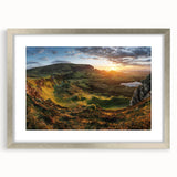 Framed wall art featuring a serene valley landscape design with a silver mat, perfect for home decor, showcasing vibrant colors and natural beauty.