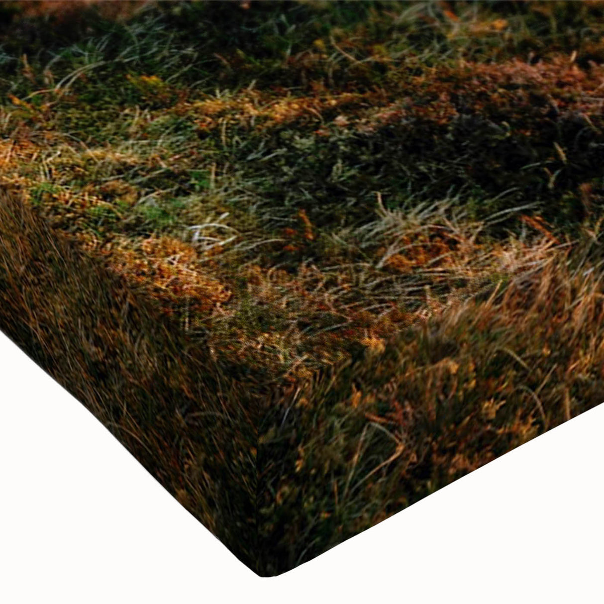 Vibrant close-up of a stretched canvas wall art piece showcasing a serene valley landscape design, featuring rich green hues and intricate detailing, perfect for home decor.