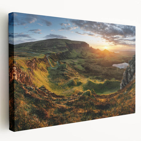 Stretched canvas wall art showcasing a serene valley landscape design, featuring vibrant colors and intricate details, perfect for home decor enhancement.