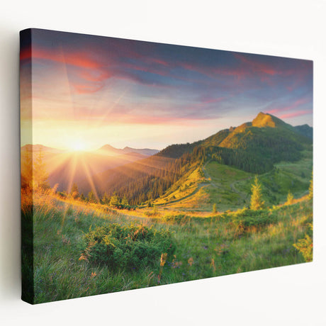 Stretched canvas wall art showcasing a serene valley landscape design, featuring vibrant colors and intricate details, perfect for enhancing modern home decor.