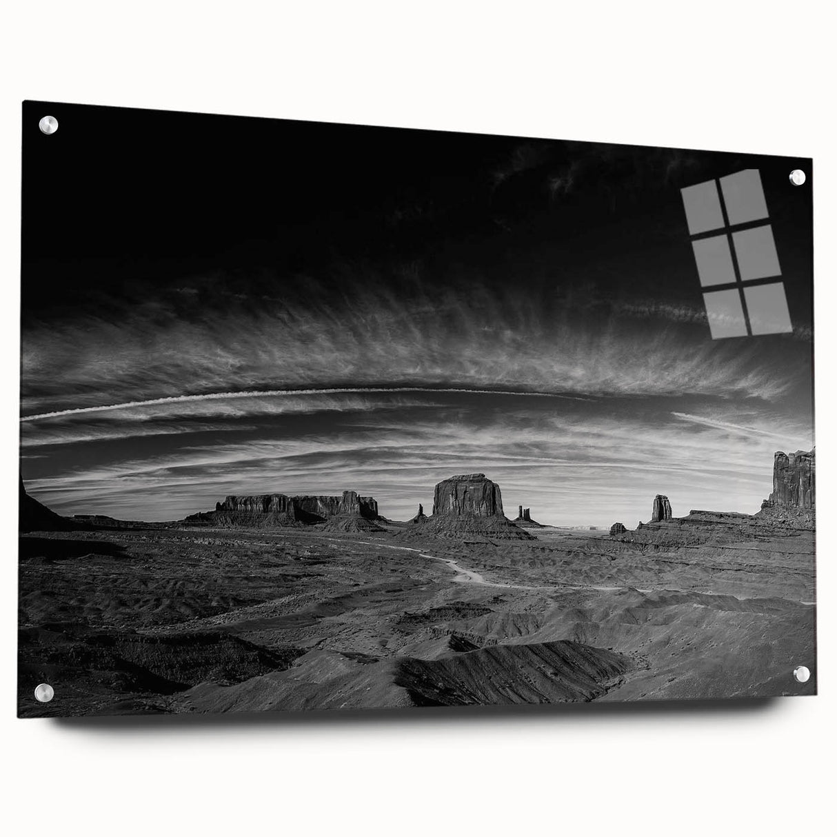 Acrylic glass wall art collection showcasing a vibrant landscape valley design in a side view, featuring colorful pins for hanging. Ideal for modern home decor.
