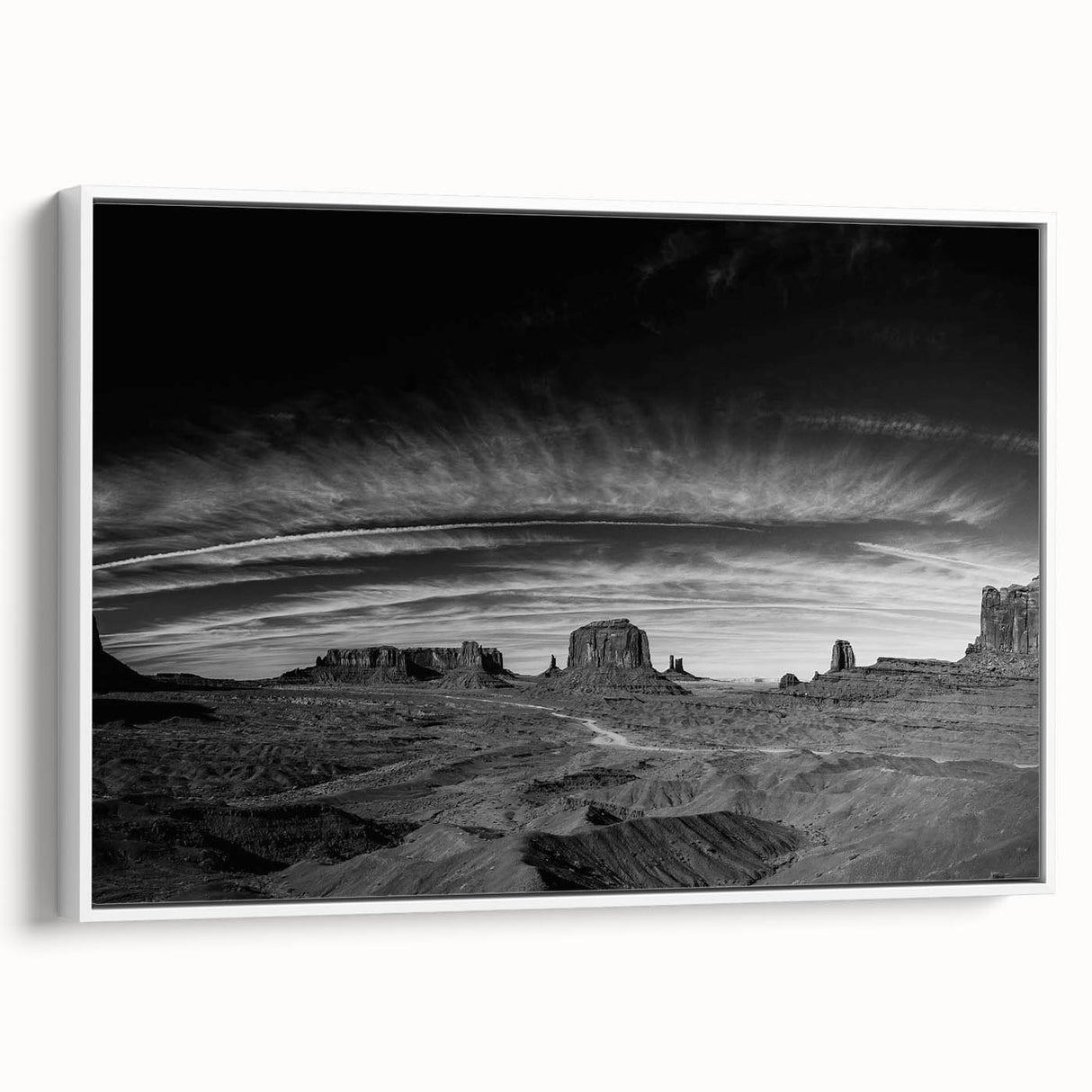 Framed canvas wall art showcasing a serene valley landscape design, featuring vibrant colors and intricate details, displayed against a white backdrop for elegance.