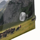 Close-up view of a vibrant acrylic landscape wall art piece showcasing a serene valley design with rich colors and intricate details, perfect for modern decor.