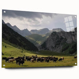 Acrylic wall art collection depicting a serene valley landscape, showcasing vibrant colors and intricate details in a side view. Perfect for modern home decor.