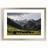 Framed silver wall art featuring a serene landscape valley design with a mat, showcasing vibrant colors and intricate details, perfect for home decor enhancement.
