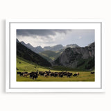 Framed wall art collection depicting serene landscapes of a valley, featuring a white mat and sleek frame, perfect for modern home decor.