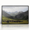 Framed acrylic wall art showcasing a stunning valley landscape design. The piece features vibrant colors and a sleek black frame, perfect for modern decor.