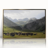 Framed acrylic wall art collection showcasing a serene valley landscape design with gold accents, perfect for home decor. Ideal for adding elegance to any space.