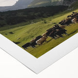 Vibrant rolled canvas showcasing a serene valley landscape design in rich greens and blues, ideal for home decor, beautifully packaged for safe delivery.