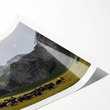 Vibrant rolled print showcasing a serene valley landscape design with lush greenery and mountains, perfect for enhancing home decor. Packaged securely for safe delivery.