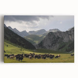 Stretched canvas wall art showcasing a vibrant valley landscape design with rich colors and intricate details, perfect for home decor enhancement.