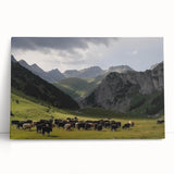 Stretched canvas wall art collection showcasing a serene valley landscape design with vibrant colors, perfect for home decor or office spaces, adding a tranquil ambiance.