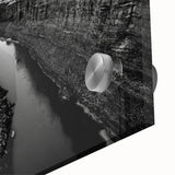 Close-up of a vibrant acrylic wall art piece depicting a serene valley landscape with rich colors and intricate details, perfect for home decor.