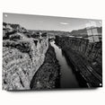 Acrylic glass wall art collection showcasing a vibrant valley landscape design in a sleek side view, elegantly mounted with decorative pins, perfect for modern decor.
