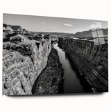 Acrylic glass wall art collection showcasing a vibrant landscape valley design, viewed from the side, highlighting its sleek edges and modern aesthetic. Perfect for home decor enthusiasts seeking nature-inspired art to enhance their interior spaces.