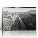 Framed acrylic wall art showcasing a serene valley landscape design with silver accents, perfect for modern home decor. Ideal for enhancing living spaces.