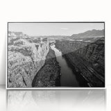 Framed acrylic wall art collection showcasing a serene valley landscape with vibrant colors; features a sleek white frame, perfect for modern home decor.