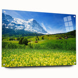 Acrylic wall art collection showcasing a stunning valley landscape design, displayed in a modern setting with pins, emphasizing vibrant colors and intricate details. Perfect for enhancing home decor.