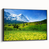 Framed canvas wall art showcasing a serene valley landscape design with rich colors and detailed textures, viewed from the side against a neutral backdrop.