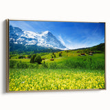 Framed canvas wall art collection showcasing a stunning valley landscape design with gold accents, viewed from the side, perfect for home decor. This artwork adds a touch of elegance and nature-inspired beauty to any space.
