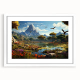 Framed landscape wall art collection featuring a serene valley design, showcased in a white mat and frame, ideal for home decor accents.