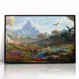 Framed acrylic wall art showcasing a stunning valley landscape design with vibrant colors, set in a sleek black frame, ideal for modern home decor.