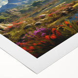 Beautiful rolled canvas wall art depicting a serene valley landscape with vibrant colors and intricate details, perfect for home decor or art collection. Packaged securely in a sturdy cardboard tube for safe delivery.